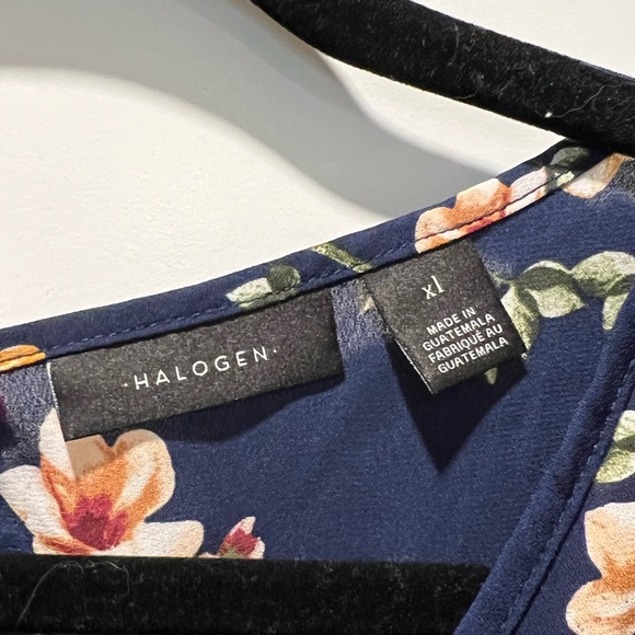 Halogen Navy Floral Peplum Blouse with Bell Sleeves - Picture 6 of 7